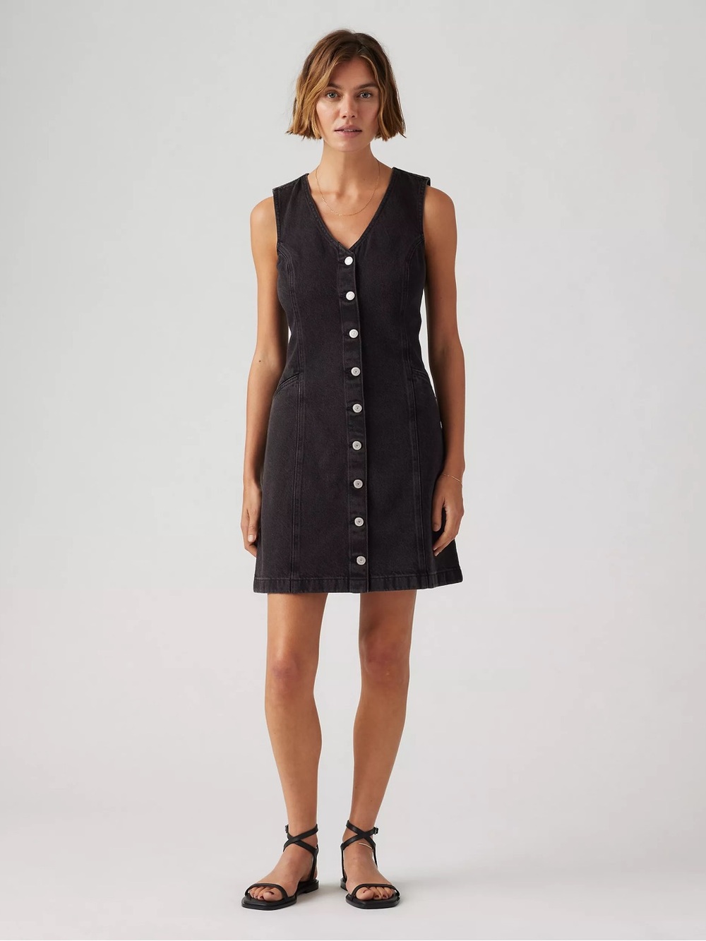 Levi's Black Sleeveless Button-Front V-Neck Mini Dress